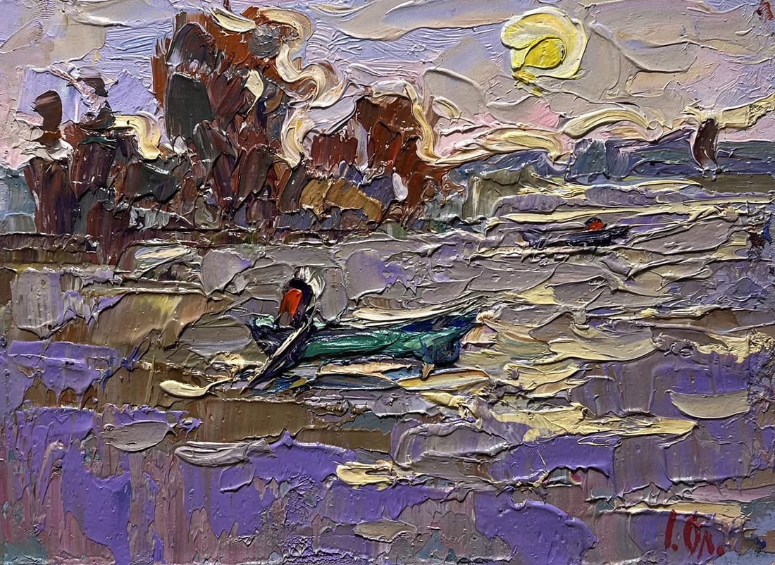 Oil painting The river rose in the village Alex Kalenyuk - 3