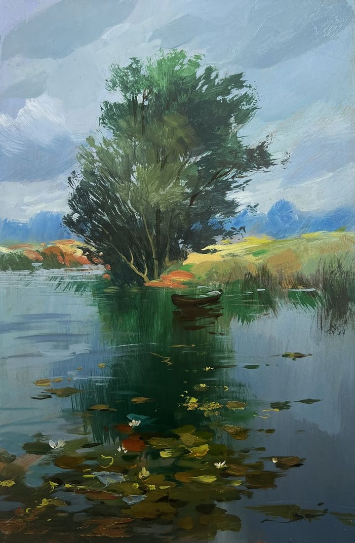 Oil painting Fishing by a lonely tree Yuriy Suprunchuk - 3