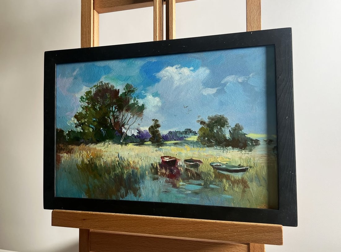 Oil painting Three boats on the river Yuriy Suprunchuk - 2