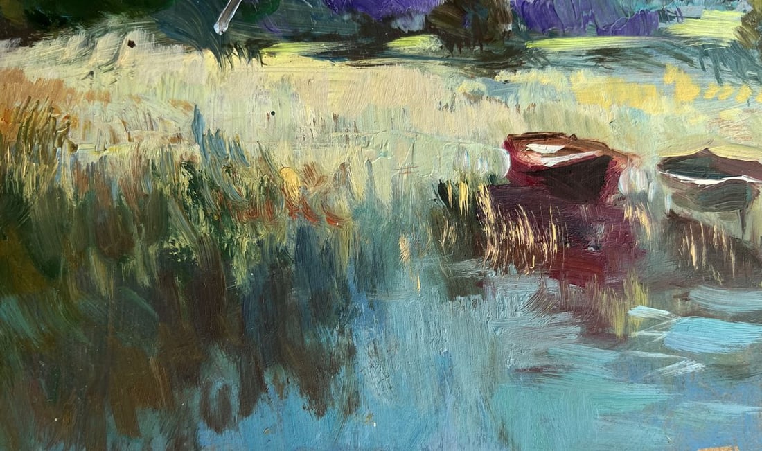 Oil painting Three boats on the river Yuriy Suprunchuk - 8