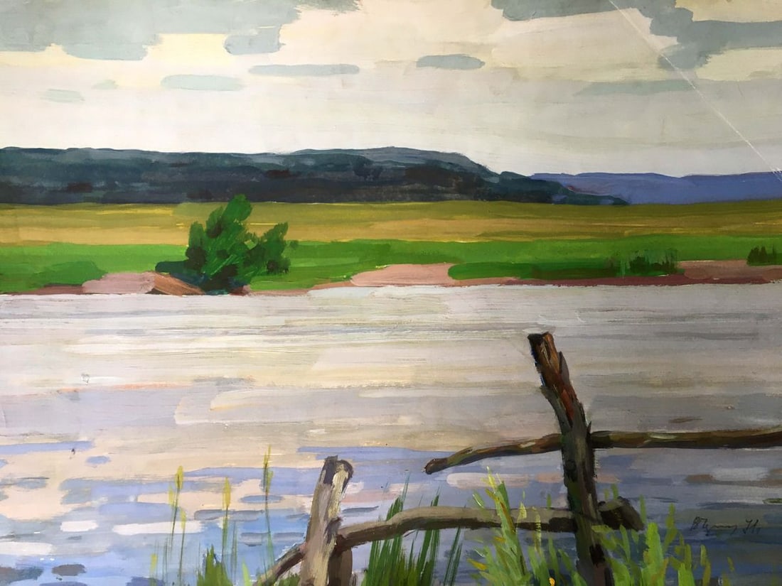 Gouache painting River landscape Chernikov Vladimir Mikhailovich - 2