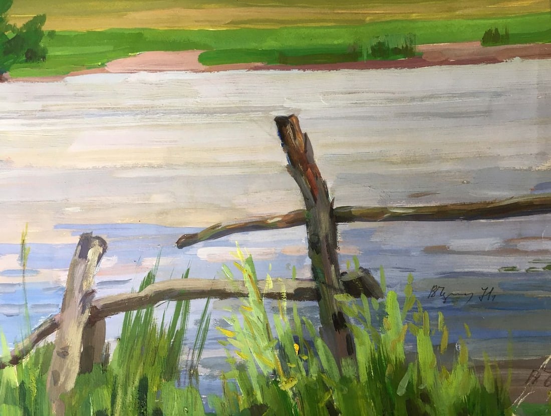 Gouache painting River landscape Chernikov Vladimir Mikhailovich - 7