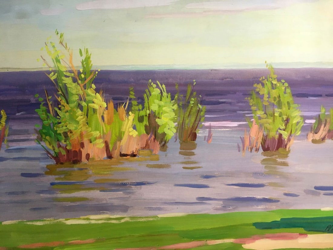 Gouache painting River landscape Chernikov Vladimir Mikhailovich - 2