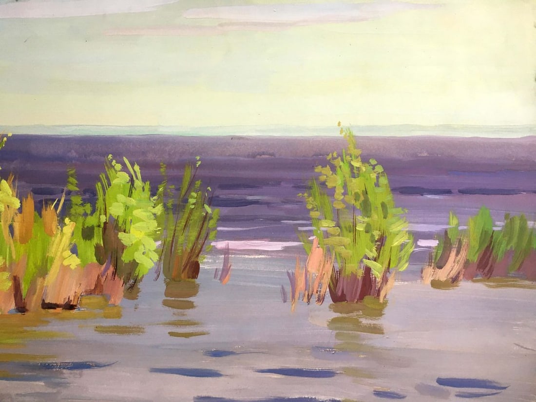 Gouache painting River landscape Chernikov Vladimir Mikhailovich - 6