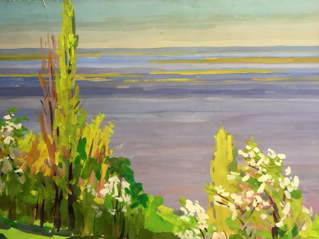 Gouache painting River landscape Chernikov Vladimir Mikhailovich - 2
