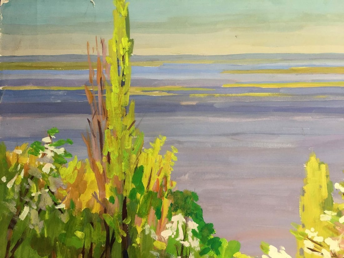 Gouache painting River landscape Chernikov Vladimir Mikhailovich - 3