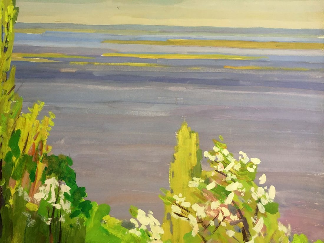 Gouache painting River landscape Chernikov Vladimir Mikhailovich - 4
