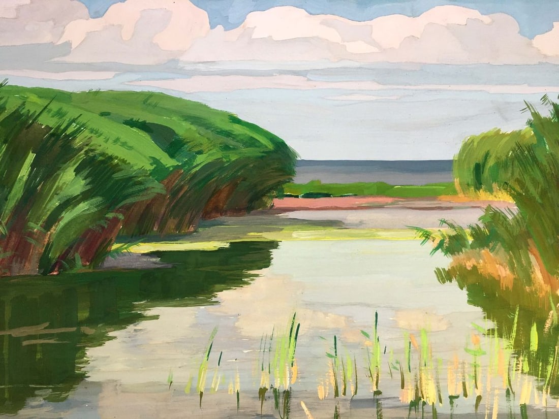 Gouache painting River landscape Chernikov Vladimir Mikhailovich - 2