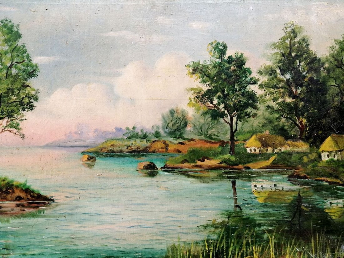 Oil painting Houses by the river Unknown artist - 2