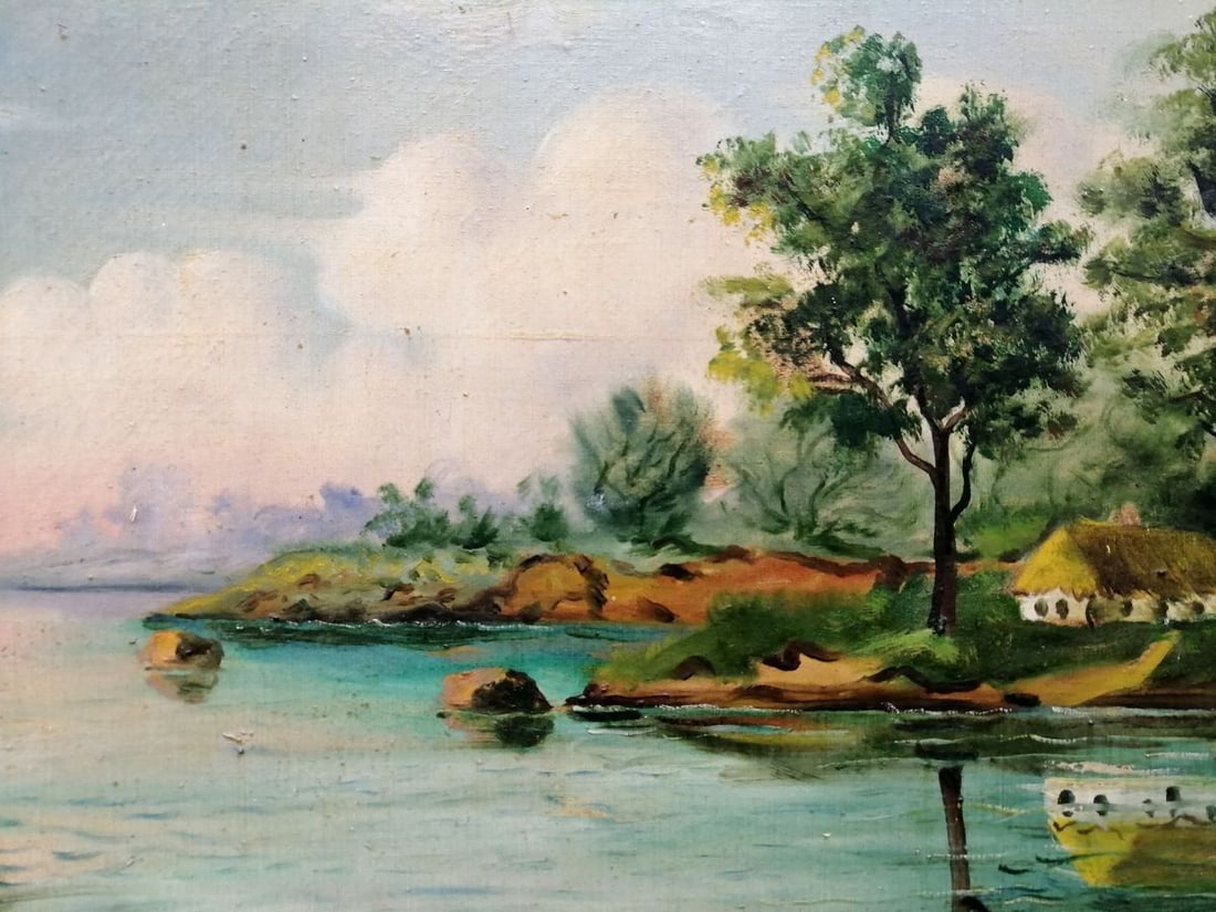 Oil painting Houses by the river Unknown artist - 3