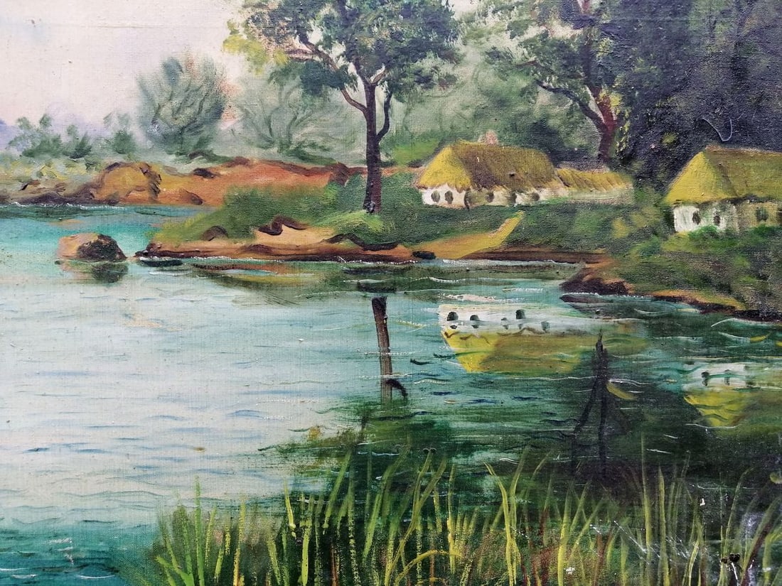 Oil painting Houses by the river Unknown artist - 7