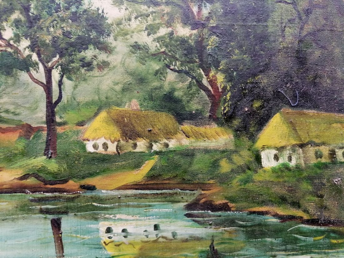 Oil painting Houses by the river Unknown artist - 8
