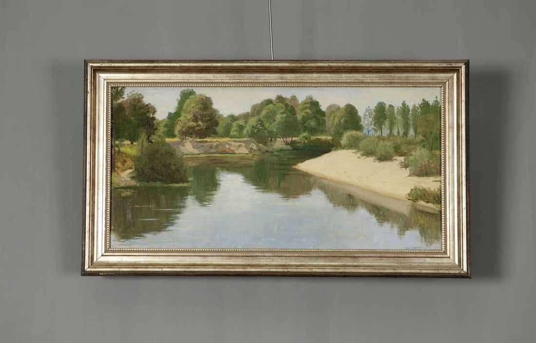 Summer. River Oil Painting: Title: Summer. River Oil Painting Description: NoE 4441111 * TITLE: "Summer. River" * ARTIST: M. Posyvaylo * SIZE: 30x60cm/'11,81x23,62 inches' * MEDIUM: oil, cardboard * HAND PAINTED: Original painti
