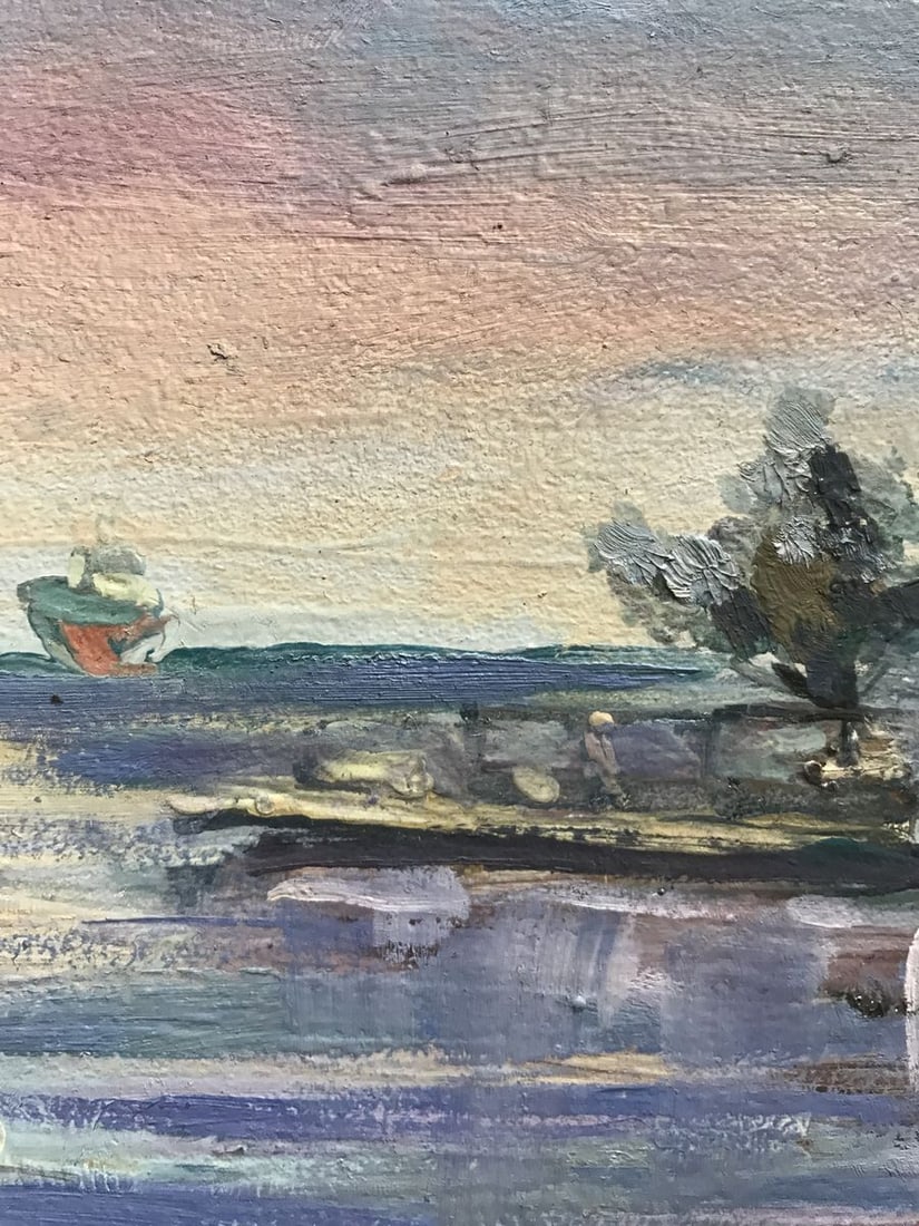 Oil painting Cottage by the river Unknown artist - 4