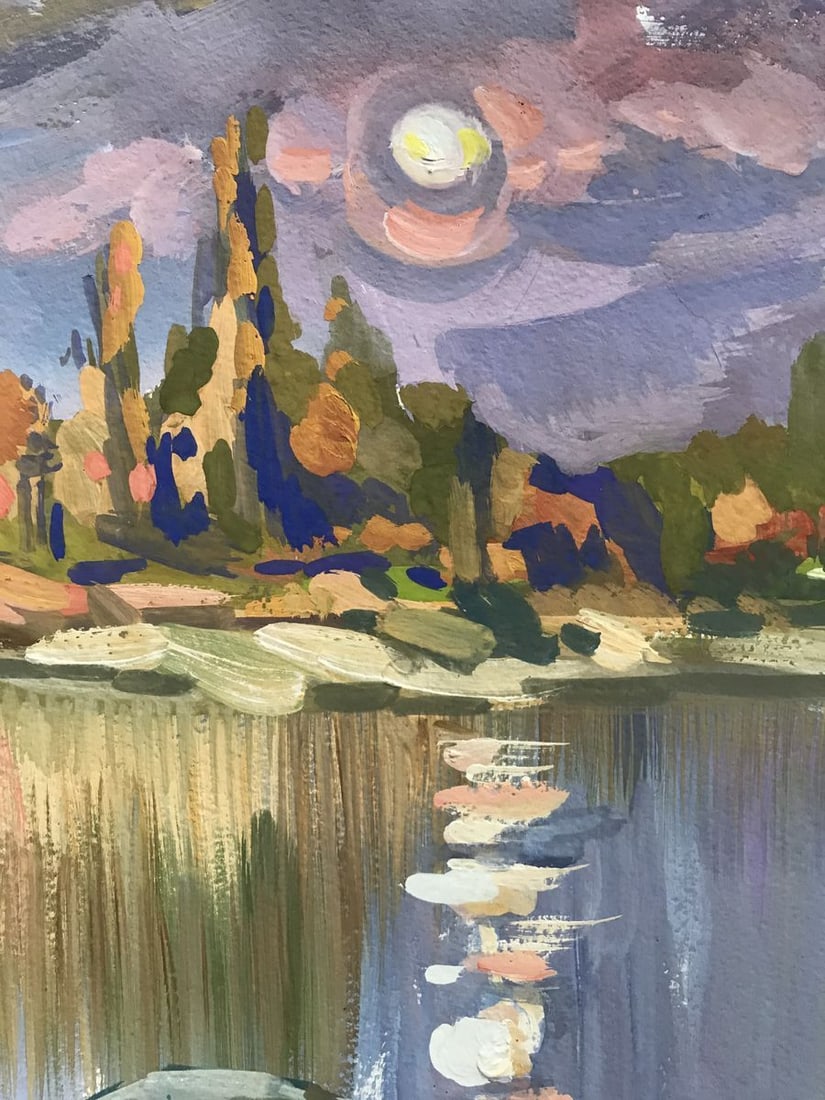 Oil painting Sunset in nature Unknown artist - 6