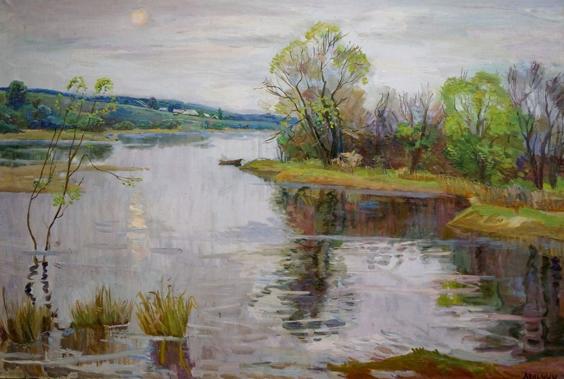 Oil painting River landscape Lelchuk Marina Grigoryevna: Title: Oil painting River landscape Lelchuk Marina Grigoryevna Description: NoVern 1348 *** ABOUT THIS PAINTING *** * TITLE: "River landscape" * ARTISTS: Lelchuk Marina Grigoryevna * SIZE: 148x99 cm/'