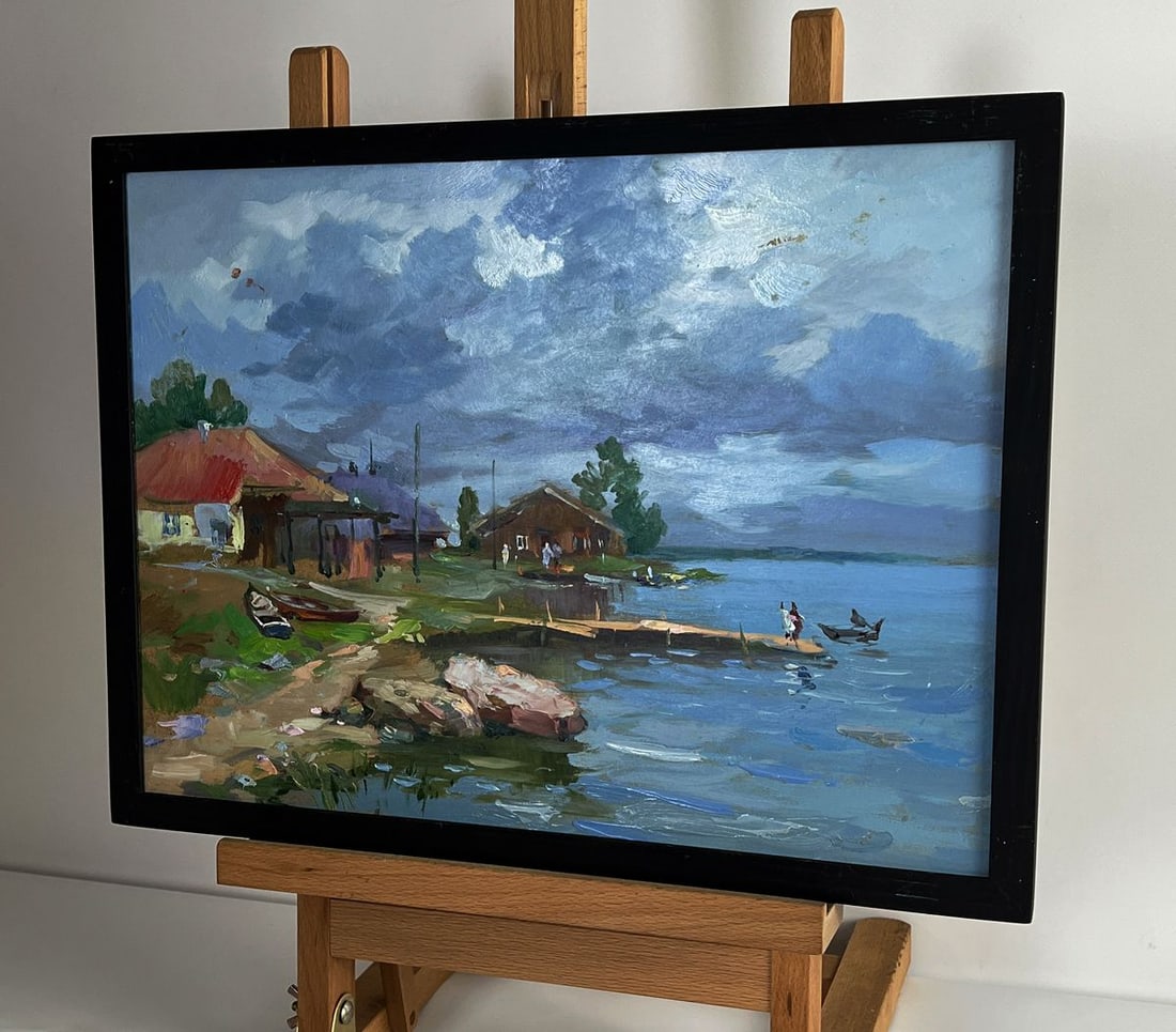 Oil painting Houses near the river bank Yuriy Suprunchuk - 2