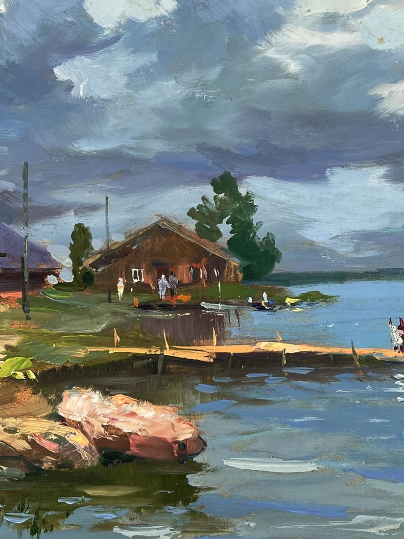 Oil painting Houses near the river bank Yuriy Suprunchuk - 7