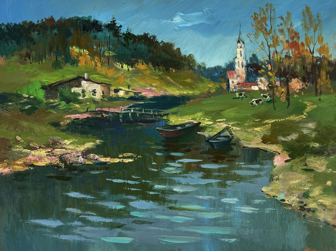 Oil painting River to the village Yuriy Suprunchuk - 3