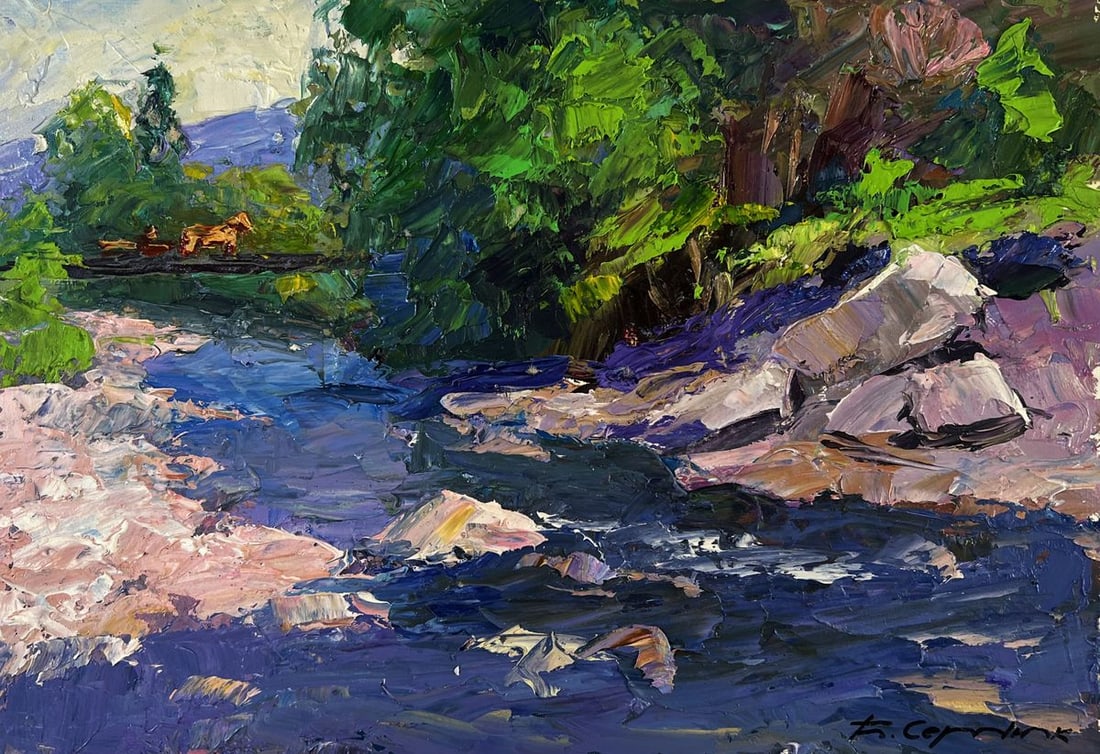 Oil painting Mountain river escending through forest Boris Serdyuk - 3