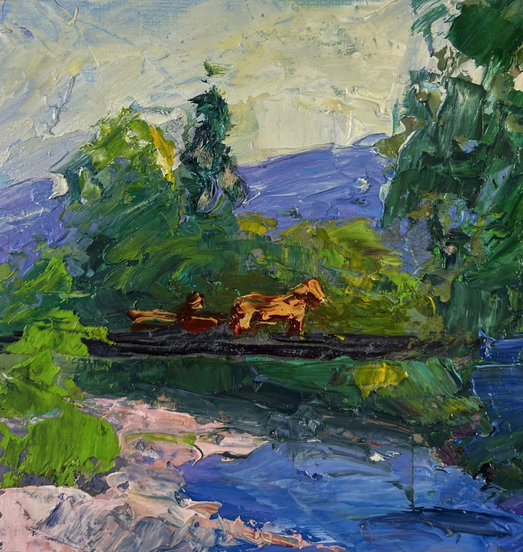 Oil painting Mountain river escending through forest Boris Serdyuk - 6