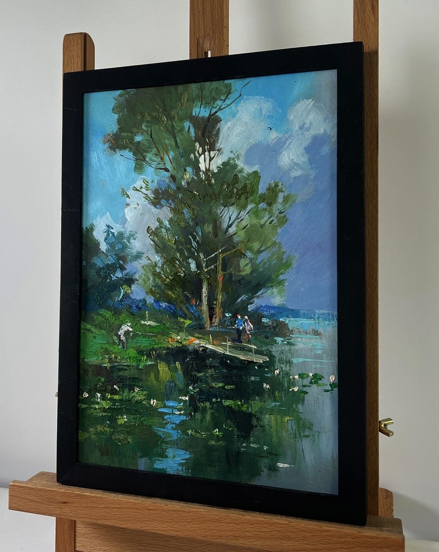 Oil painting Bridge over the river with people Yuriy Suprunchuk - 2