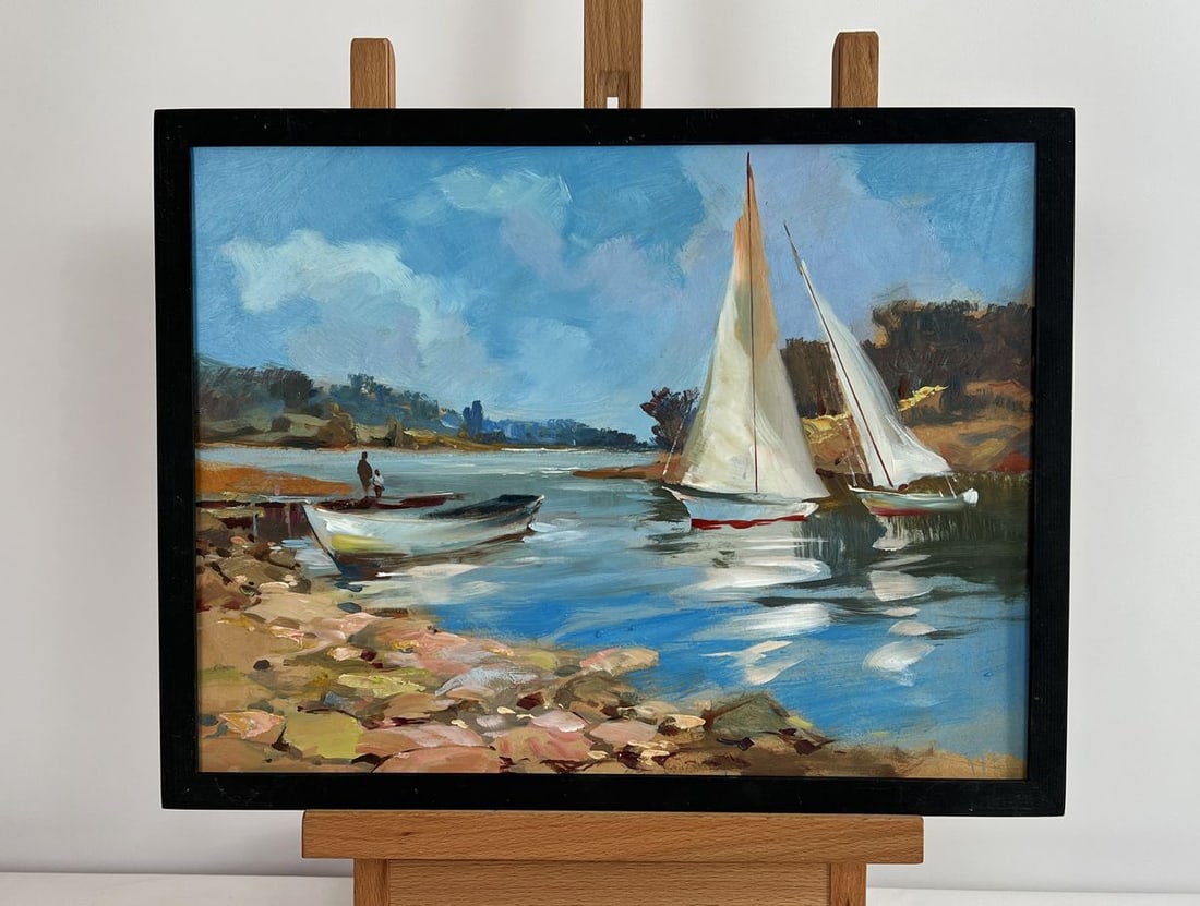 Oil painting Sailing on a yacht Yuriy Suprunchuk: Title: Oil painting Sailing on a yacht Yuriy Suprunchuk Description: NoAAA4441 The painting "Sailing on a Yacht" captures the serene beauty of a peaceful coastal landscape, where the shimmering waters