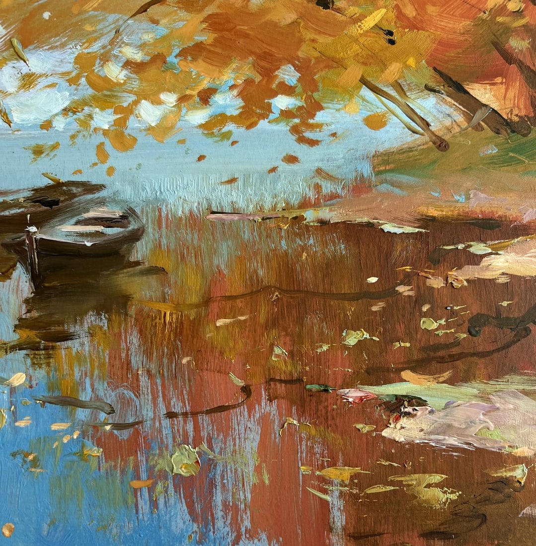 Oil painting Whisper of autumn leaves by the river Yuriy Suprunchuk - 8