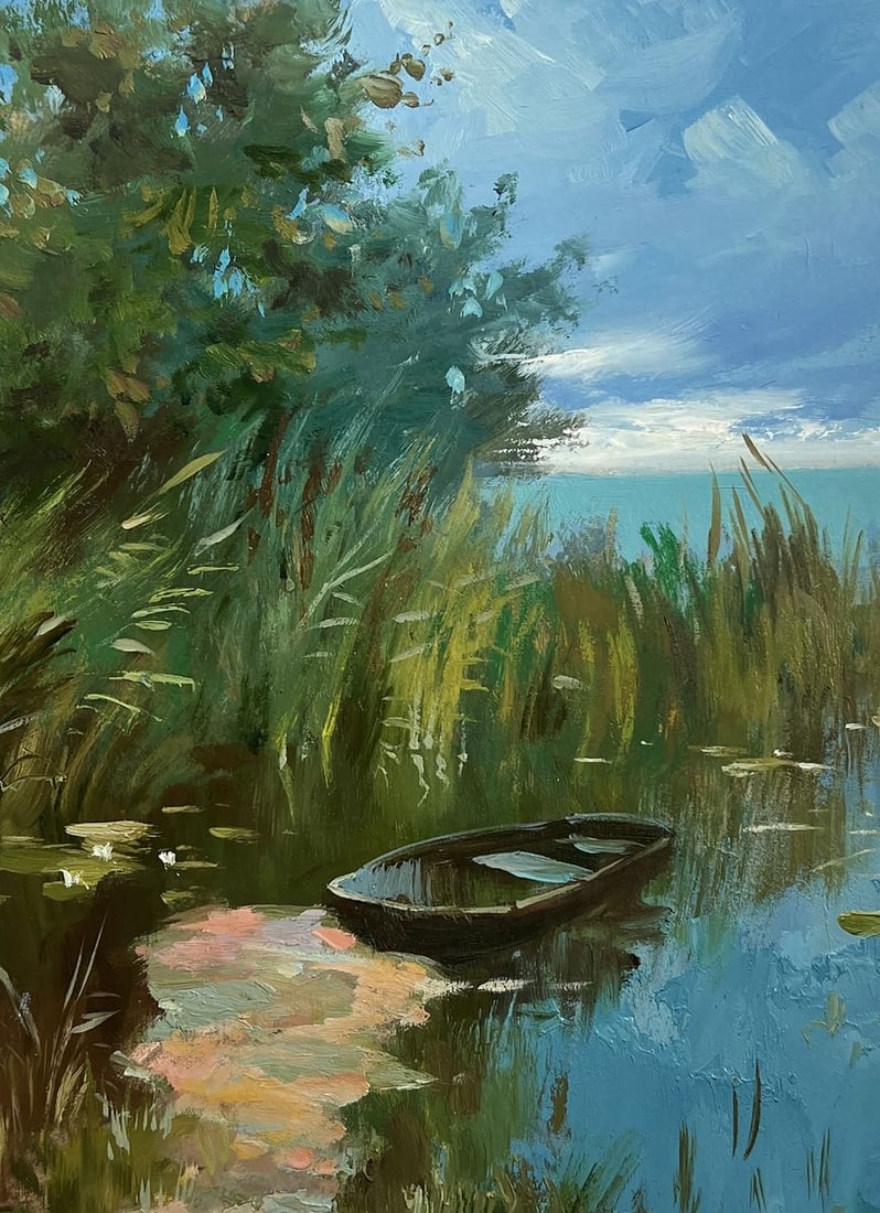 Oil painting Sunny warm day by the river Yuriy Suprunchuk - 8