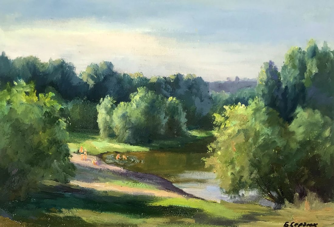 Oil painting Summer rest Boris Serdyuk: Title: Oil painting Summer rest Boris Serdyuk Description: NoAAA3199 The oil painting entitled "Summer rest" exquisitely captures the essence of a warm, languid summer day, set in a lush landscape tha