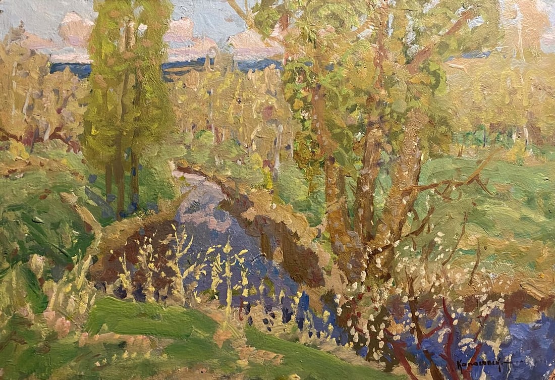 Oil painting April Georgy Kolosovsky: Title: Oil painting April Georgy Kolosovsky Description: NoGS 425 *** ABOUT THIS PAINTING *** * TITLE: "April" * ARTISTS: Georgy Kolosovsky * SIZE: 30x40 cm/'11.81x15.74 inches' * MEDIUM: oil, cardboa