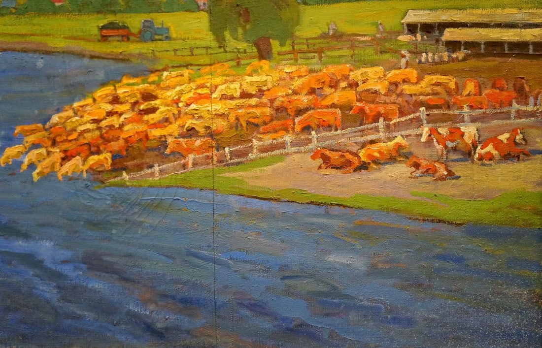 Oil painting Cows by the river - 5