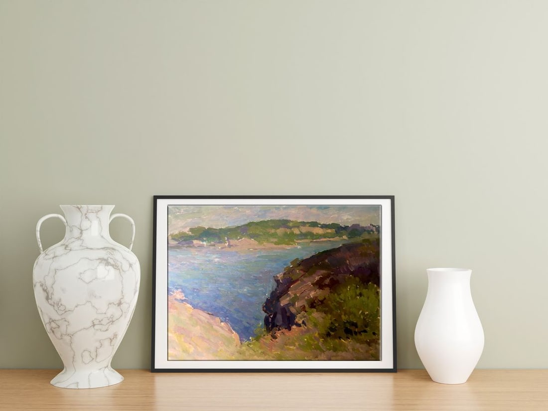 Oil painting River along the rocky shore Peter Tovpev - 3