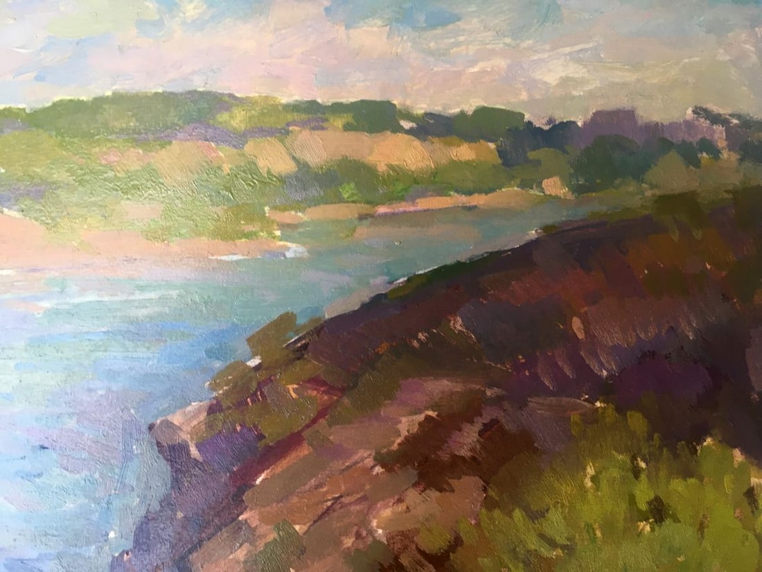 Oil painting River along the rocky shore Peter Tovpev - 6