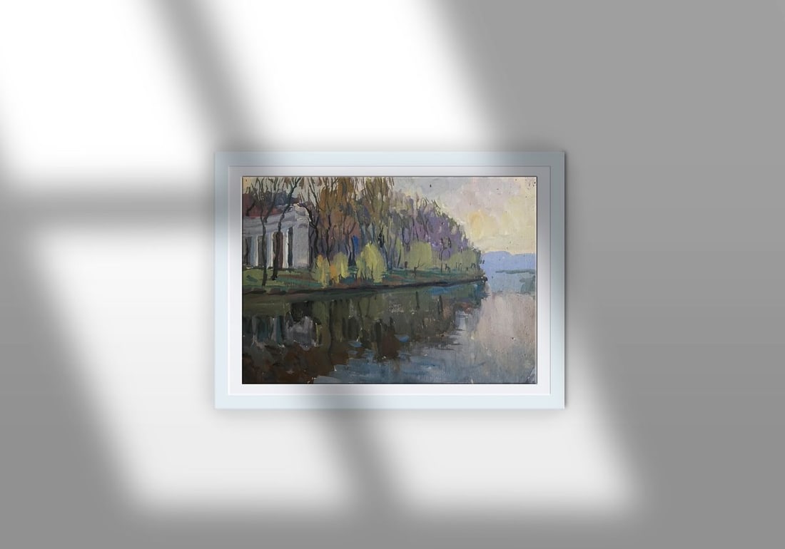 Tempera painting Park by the river Unknown artist - 2
