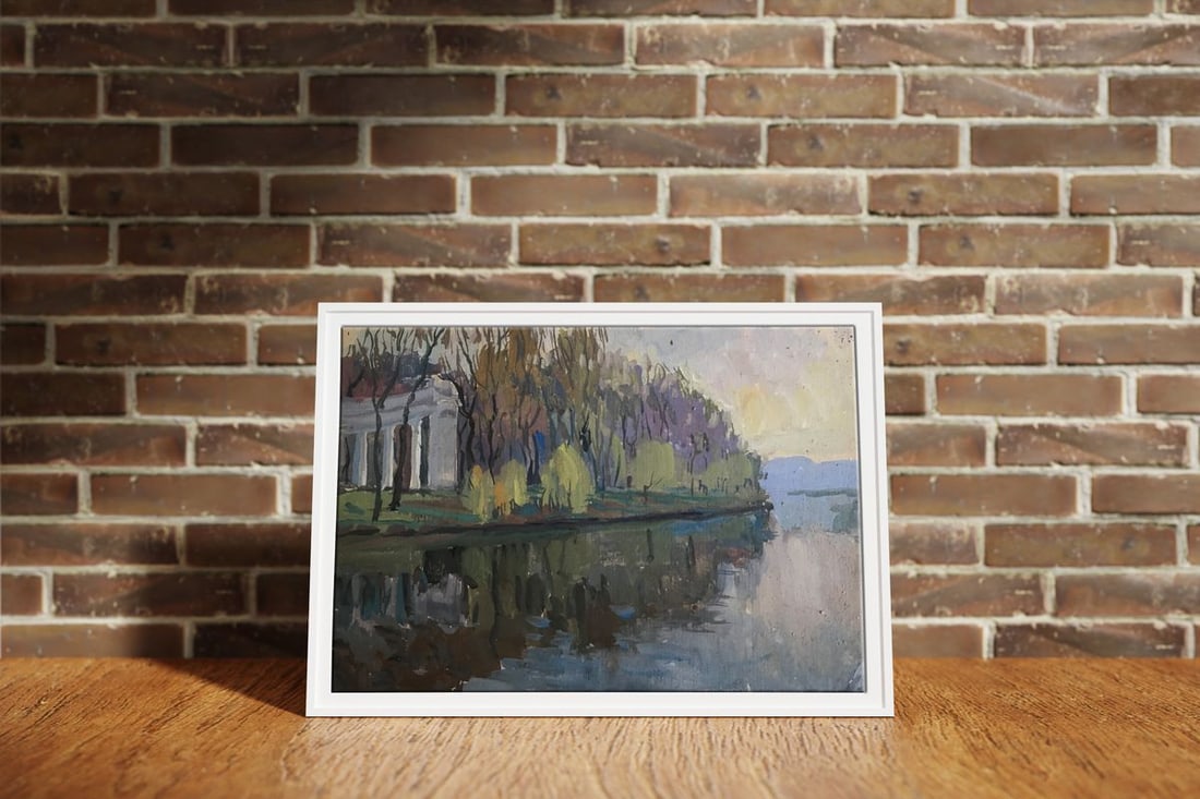 Tempera painting Park by the river Unknown artist - 3