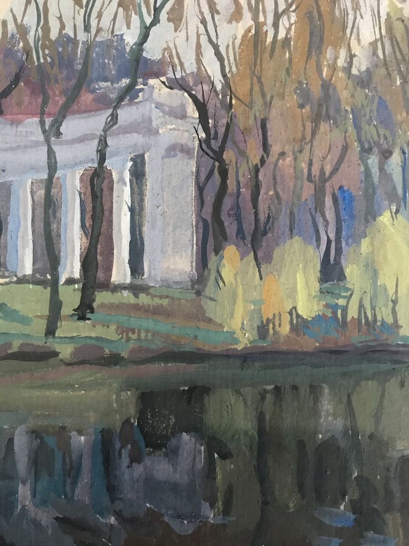 Tempera painting Park by the river Unknown artist - 4
