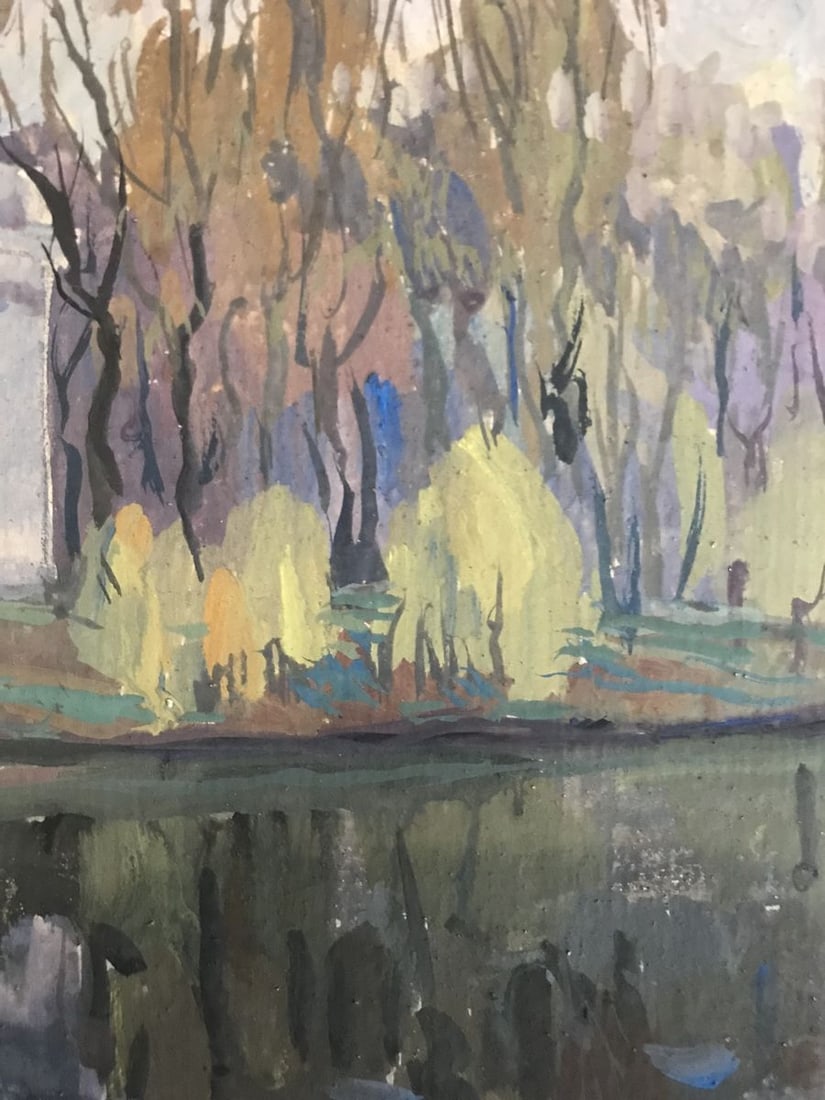 Tempera painting Park by the river Unknown artist - 5