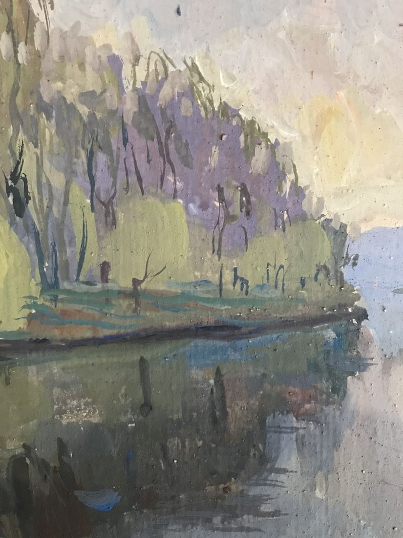 Tempera painting Park by the river Unknown artist - 6
