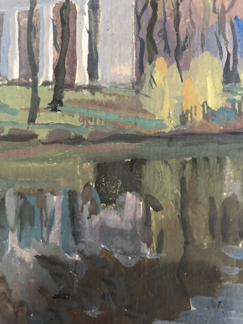 Tempera painting Park by the river Unknown artist - 8