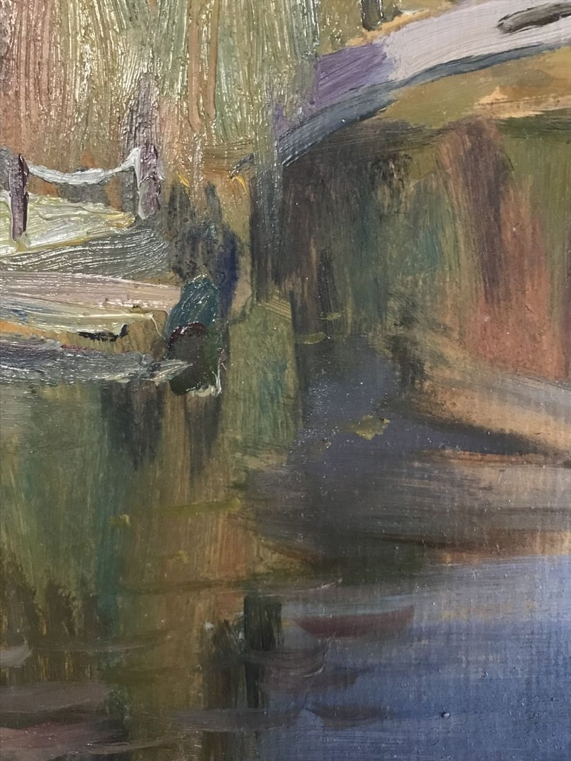 Oil painting Bridge over river Unknown artist - 10