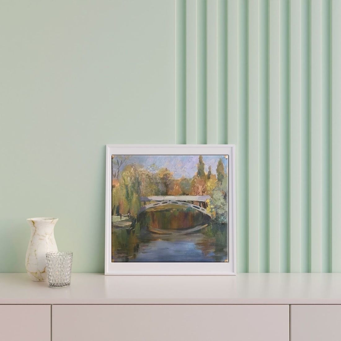Oil painting Bridge over river Unknown artist - 2