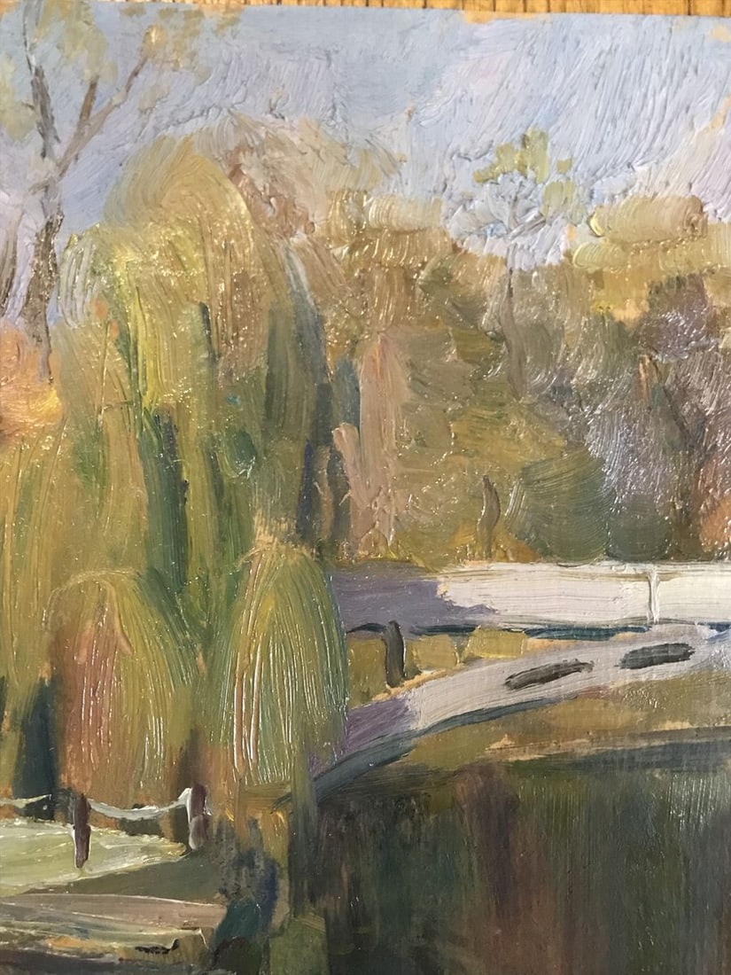 Oil painting Bridge over river Unknown artist - 4