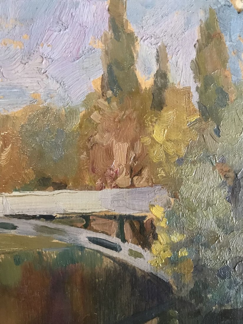 Oil painting Bridge over river Unknown artist - 6