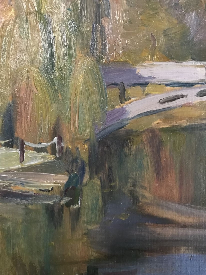Oil painting Bridge over river Unknown artist - 7