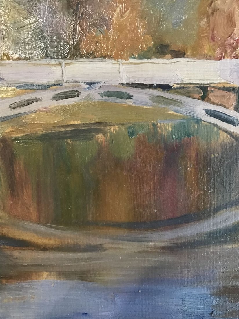 Oil painting Bridge over river Unknown artist - 8
