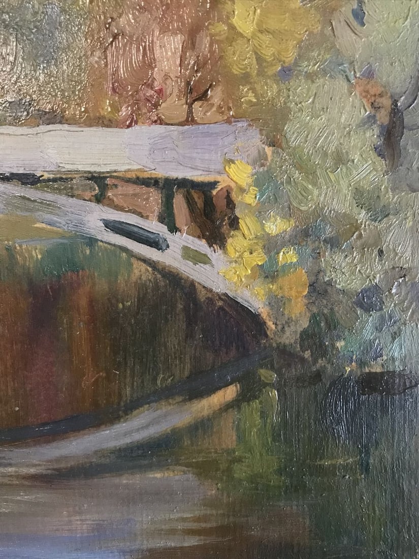 Oil painting Bridge over river Unknown artist - 9