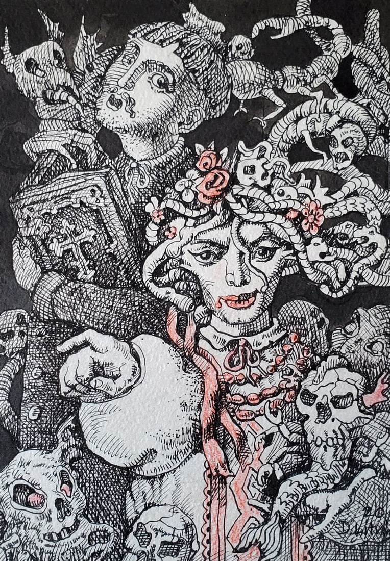 Ink painting Illustration to Gogols Viy Gogol Daniil Litvinov: Title: Ink painting Illustration to Gogols Viy Gogol Daniil Litvinov Description: NoLitv 1221 *** ABOUT THIS PAINTING *** * TITLE: "Illustration to Gogol's Viy" * ARTISTS: Daniil Litvinov * SIZE: