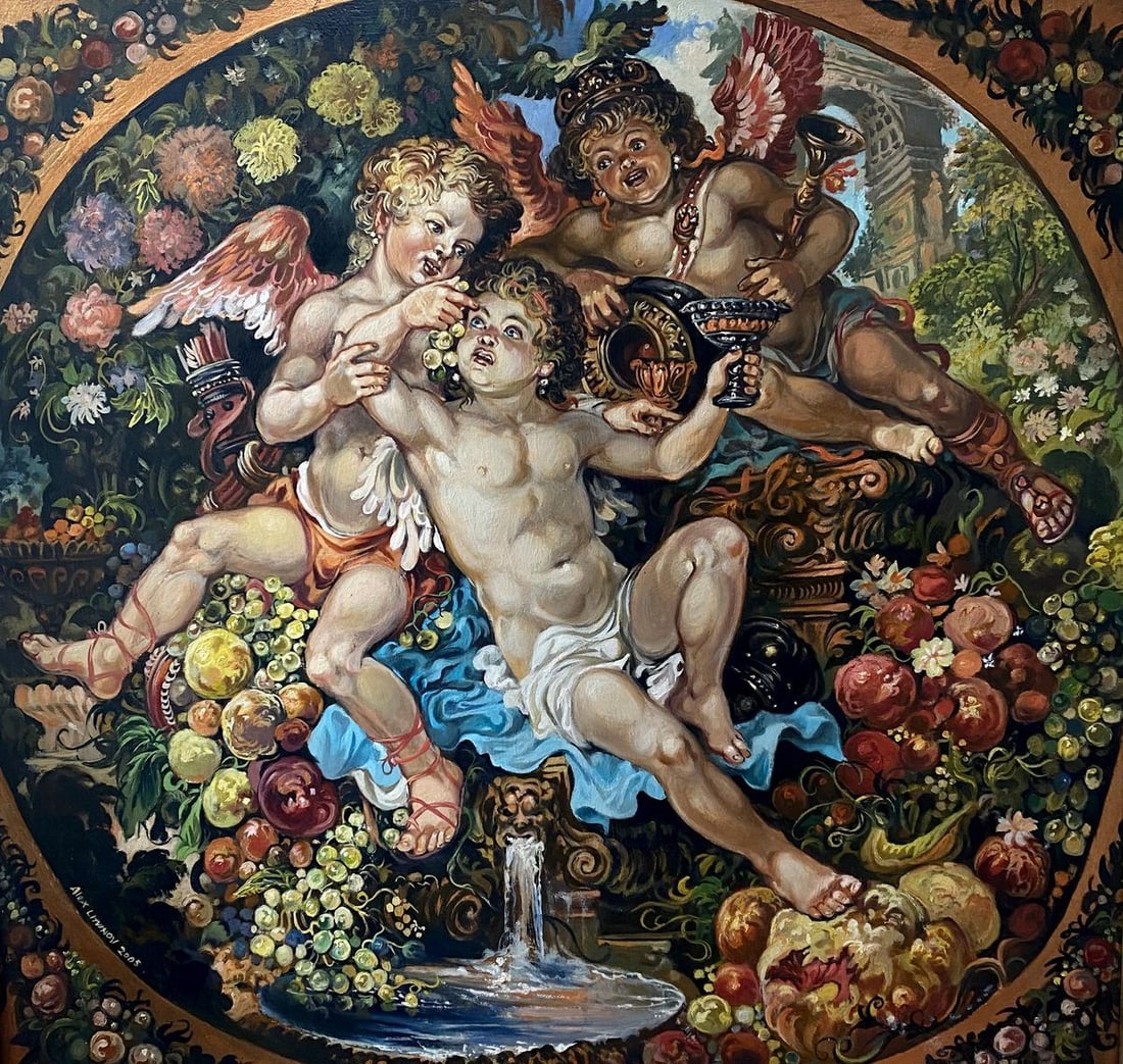 Oil painting Cupids Alexander Arkadievich Litvinov: Title: Oil painting Cupids Alexander Arkadievich Litvinov Description: NoLitv 193 *** ABOUT THIS PAINTING *** * TITLE: "Cupids" * ARTISTS: Alexander Arkadievich Litvinov * SIZE: 67x66 cm/'26.37x25.98