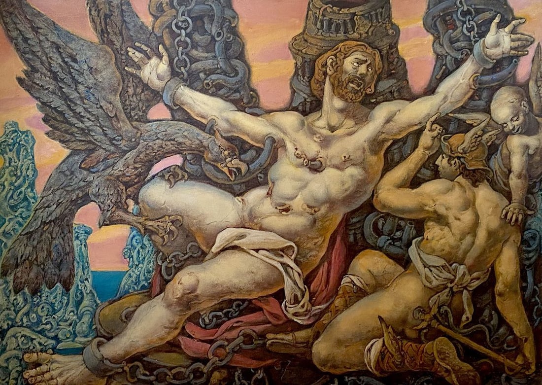 Oil painting Prometheus Litvinov Oleg Arkad'yevich: Title: Oil painting Prometheus Litvinov Oleg Arkad'yevich Description: NoLitv 437 *** ABOUT THIS PAINTING *** * TITLE: "Prometheus" * ARTISTS: Litvinov Oleg Arkad'yevich * SIZE: 63x47 cm/'24.80x18.50 